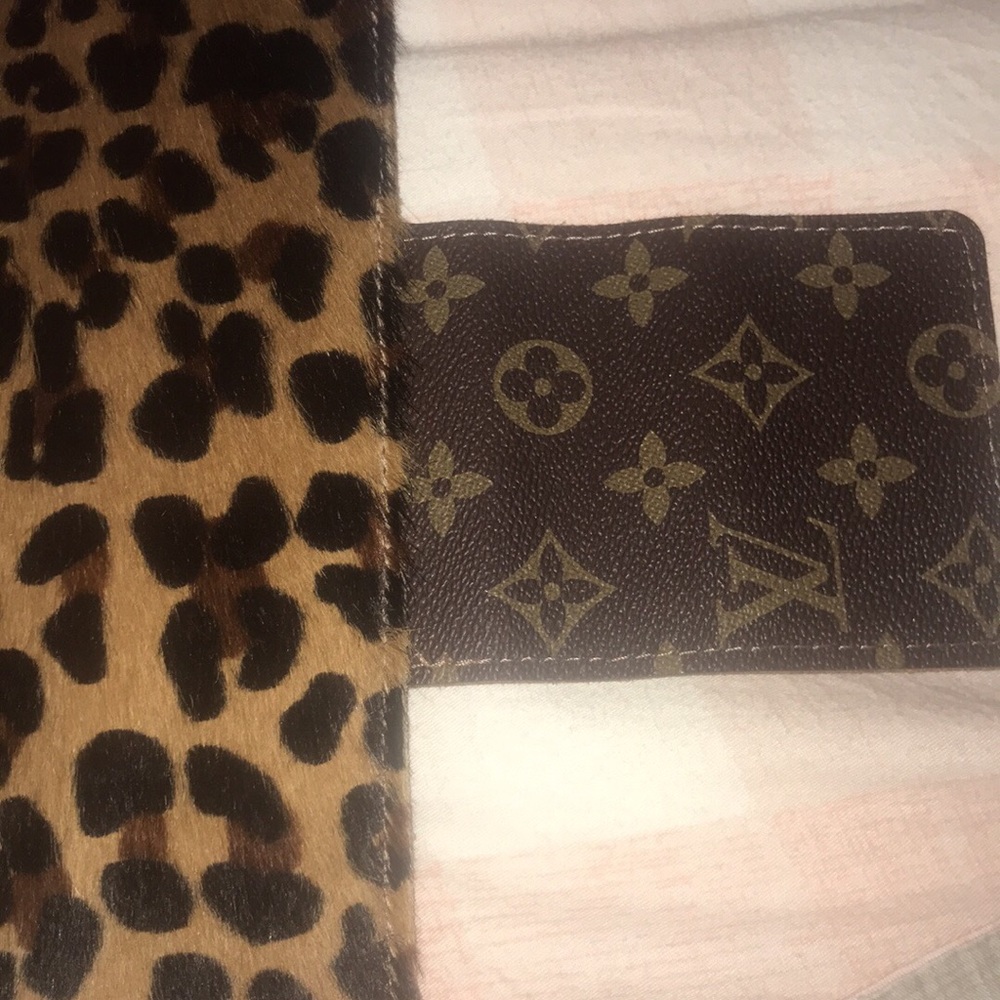 Leopard and recycled Louis Vuitton clutch/wallet